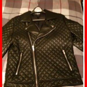 Zara Men's Leather Black Quilted Bomber Jacket